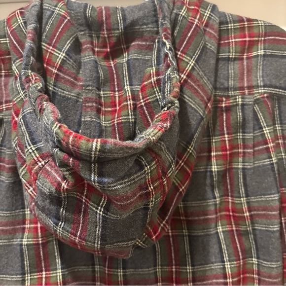 LL BEAN SLIGHTLY FITTED COTTON RED GREY PLAID HOODED SHIRT JACKET M REGULAR - Picture 11 of 15